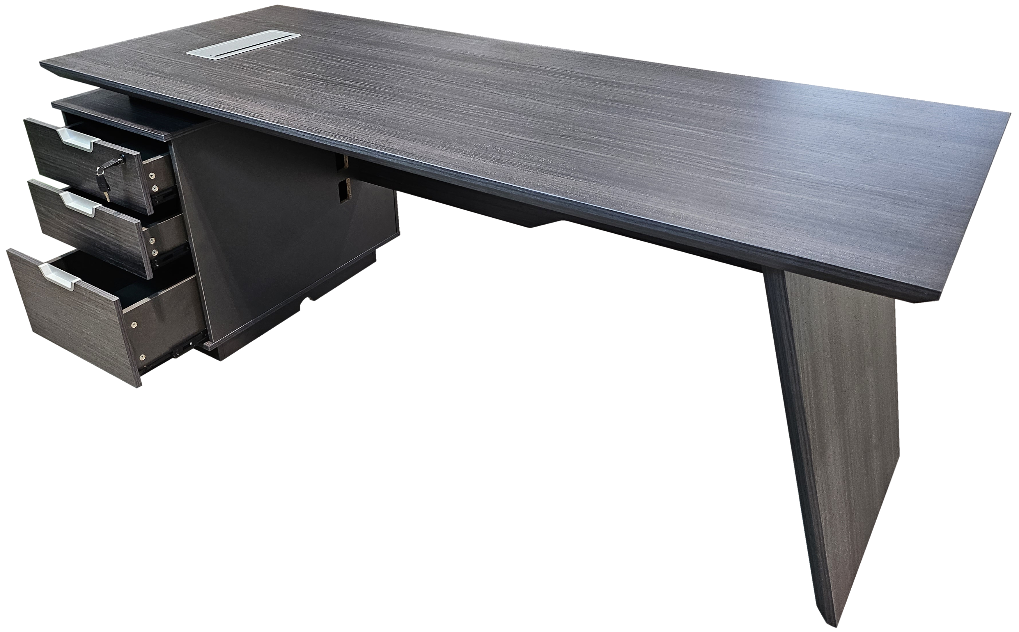 Modern Grey Oak Veneer Straight Executive Office Desk with Built in Pedestal - 2000mm - DG19-S-D20